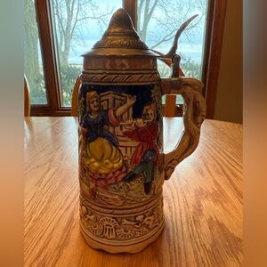 Vintage German Styled Beer Stein with Metal Lid